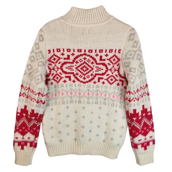 GAP Fair Isle Turtleneck Sweater Women's SZ M Wool/Alpaca Ski Sweater Red/Cream - Picture 2 of 12